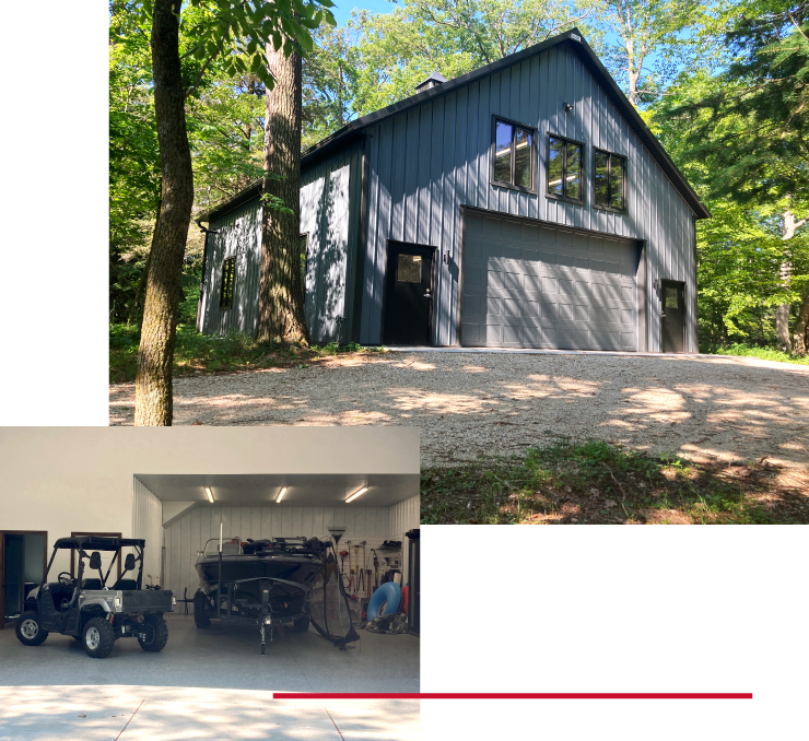 Garage Storage Building Holding ATV and Boat
