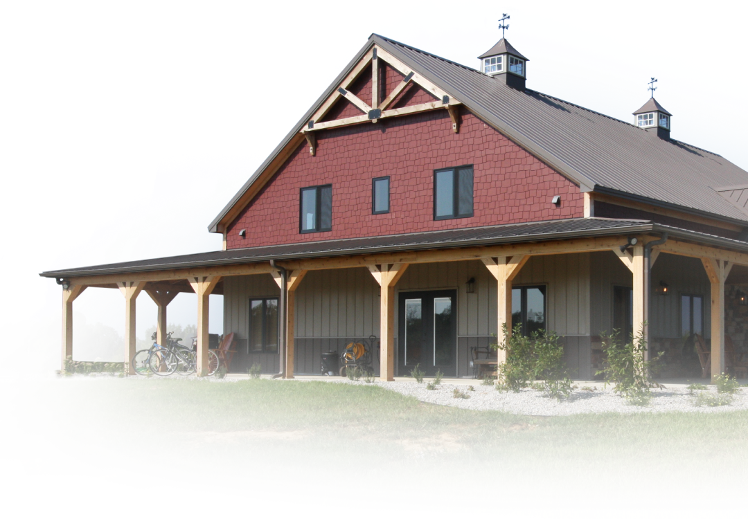Residential Building With Front Patio and Exposed Timber Beams