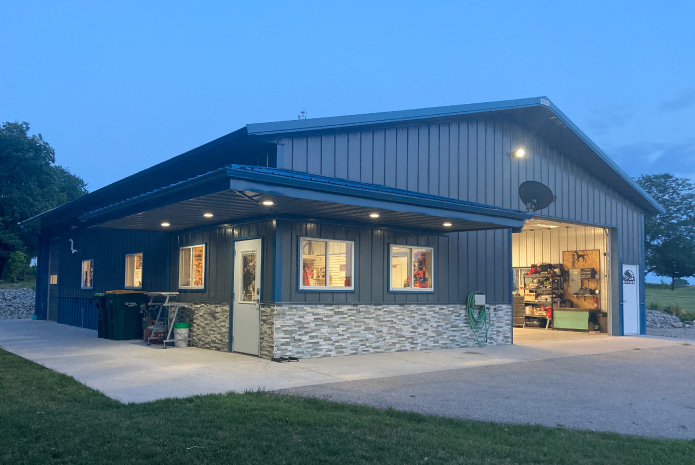Exterior of Building With Outdoor Lighting Turned On